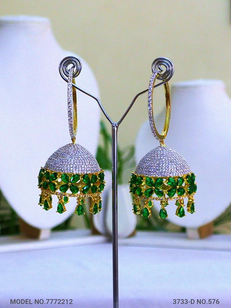 Golden black Jhumki dangler CZ earrings at ₹1550 | Azilaa